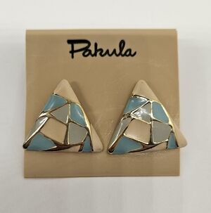 Pakula Earrings Enamel Pastel Colors Peach Blue Purple Vintage Metal